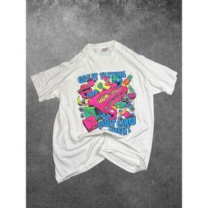 Vintage Hanes Now and Later Fruit Candy Chews T-Shirt XL White Neon 90s USA Made
